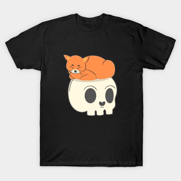 Cute Cat and Skull T-Shirt by The_Fuzzy_Kitten